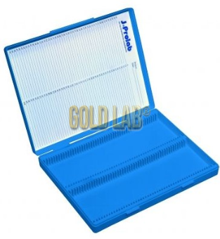 CAIXA PLASTICA PARA 100 LAMINAS AZUL