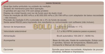 VISCOSIMETRO DIGITAL 0-100C : +- 1C/0,1-99,9 RPM PASSO A PASSO FAIXA MEDIÇÃO 800 A 8.000.000 MPA.S