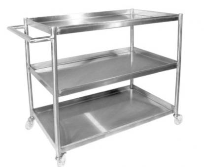 MESA/CARRINHO INOX 3 PLANOS C/ ABAS A 80CM / L - 50CM / C80 OU 90CM